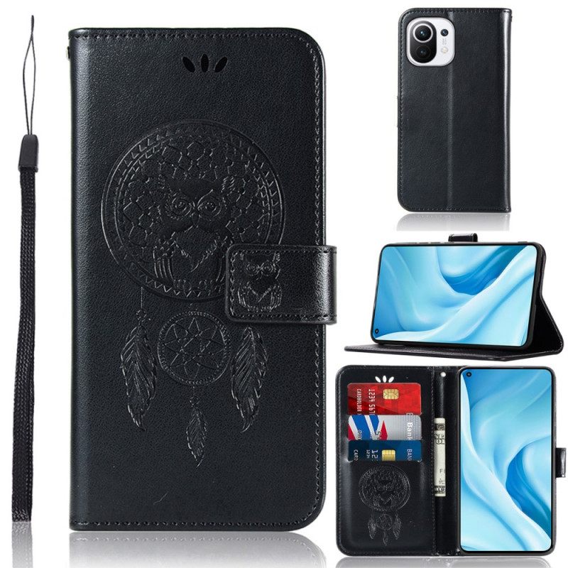 Flip Case Xiaomi Mi 11 Lite 5G NE / Mi 11 Lite 4G / 5G Nahkaefekti Dreamcatcher Pöllö