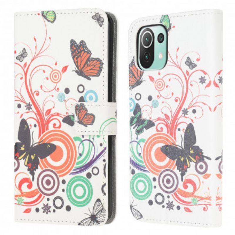 Flip Case Xiaomi Mi 11 Lite 5G NE / Mi 11 Lite 4G / 5G Perhosia Ja Kukkia