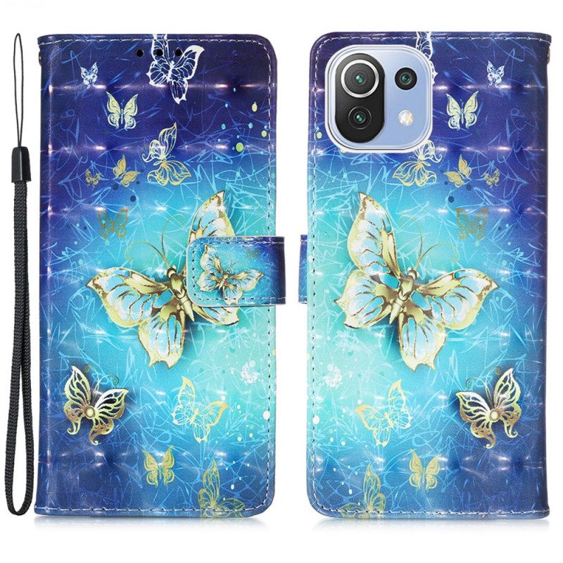 Nahkakotelo Xiaomi Mi 11 Lite 5G NE / Mi 11 Lite 4G / 5G Golden Butterflies