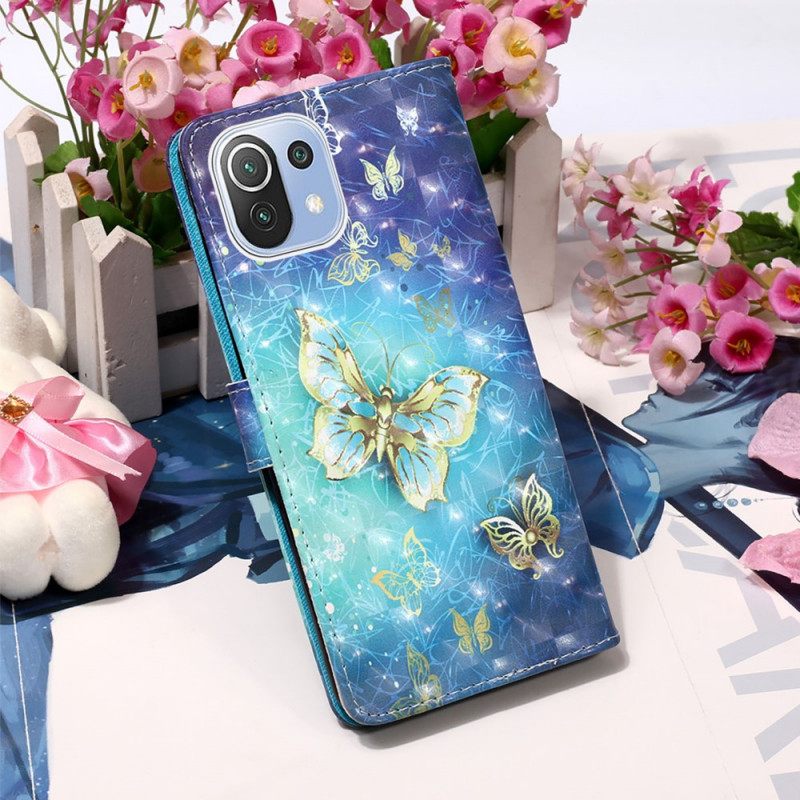 Nahkakotelo Xiaomi Mi 11 Lite 5G NE / Mi 11 Lite 4G / 5G Golden Butterflies