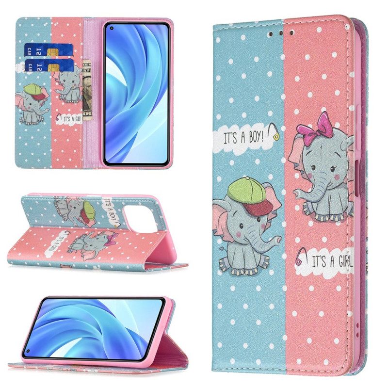 Puhelinkuoret Xiaomi Mi 11 Lite 5G NE / Mi 11 Lite 4G / 5G Kotelot Flip Baby Elephants