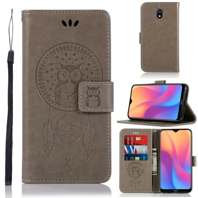 Nahkakotelo Xiaomi Redmi 8A Nahkaefekti Dreamcatcher Pöllö