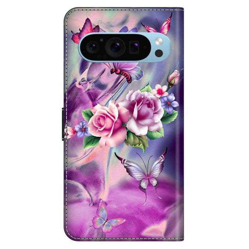 Kotelot Google Pixel 9 Pro Xl Purppuraisia Perhosia Ja Kukkia Suojakuori