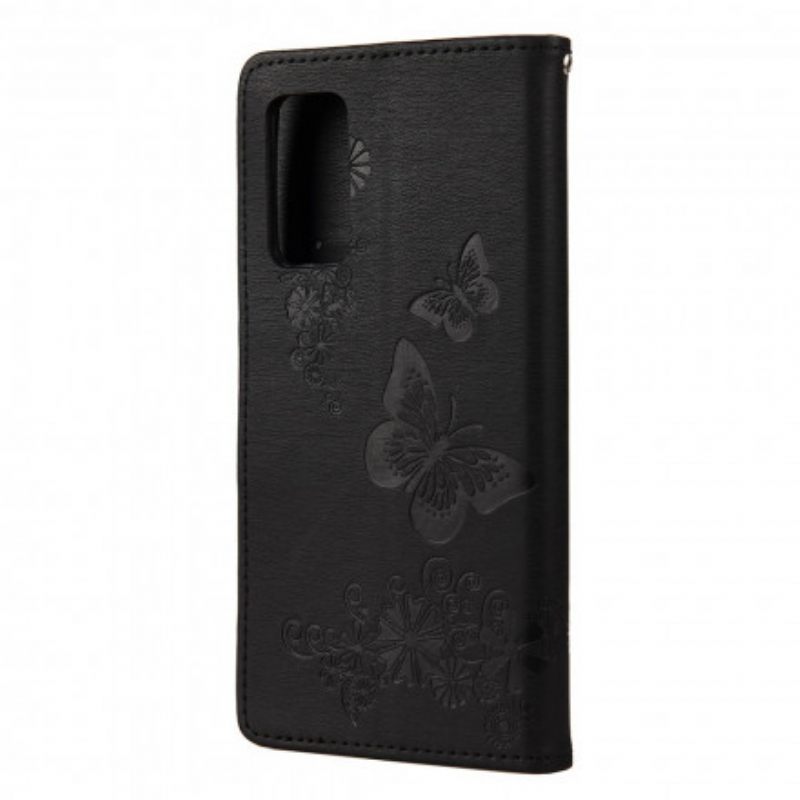 Flip Case Samsung Galaxy A72 4G / 5G Suojaketju Kuori Splendid Butterflies Hihnalla