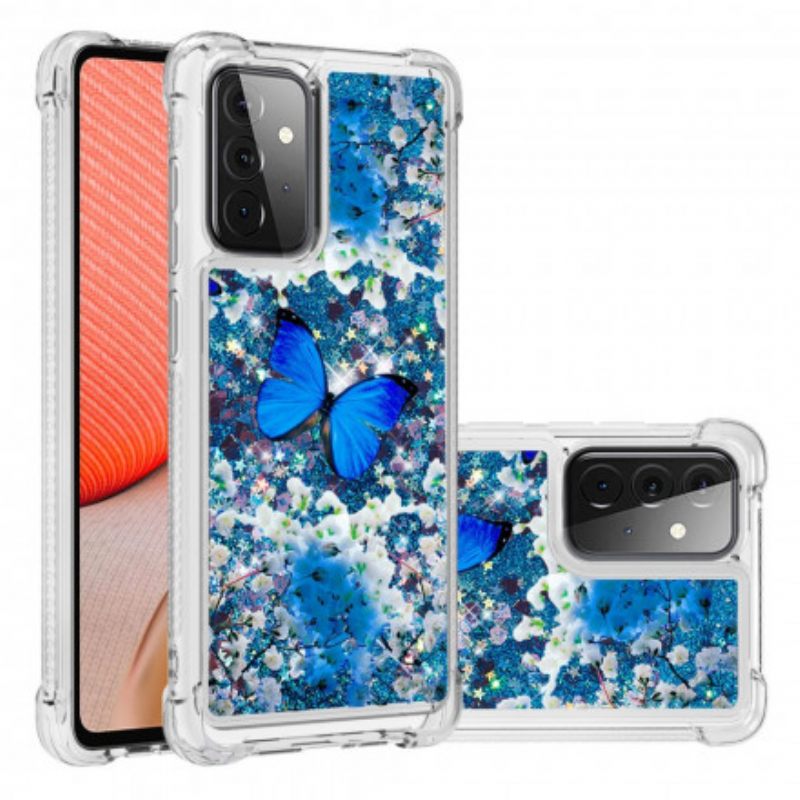 Kuori Samsung Galaxy A72 4G / 5G Glitter Blue Butterflies