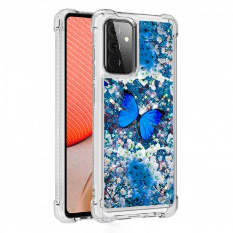 Kuori Samsung Galaxy A72 4G / 5G Glitter Blue Butterflies