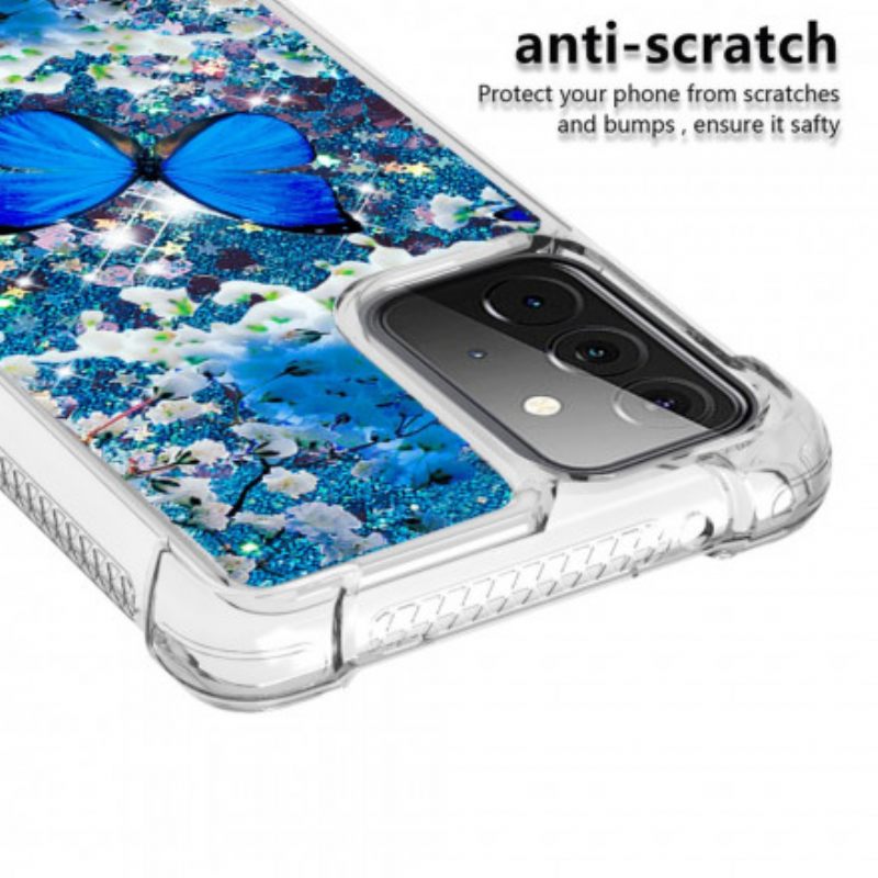 Kuori Samsung Galaxy A72 4G / 5G Glitter Blue Butterflies