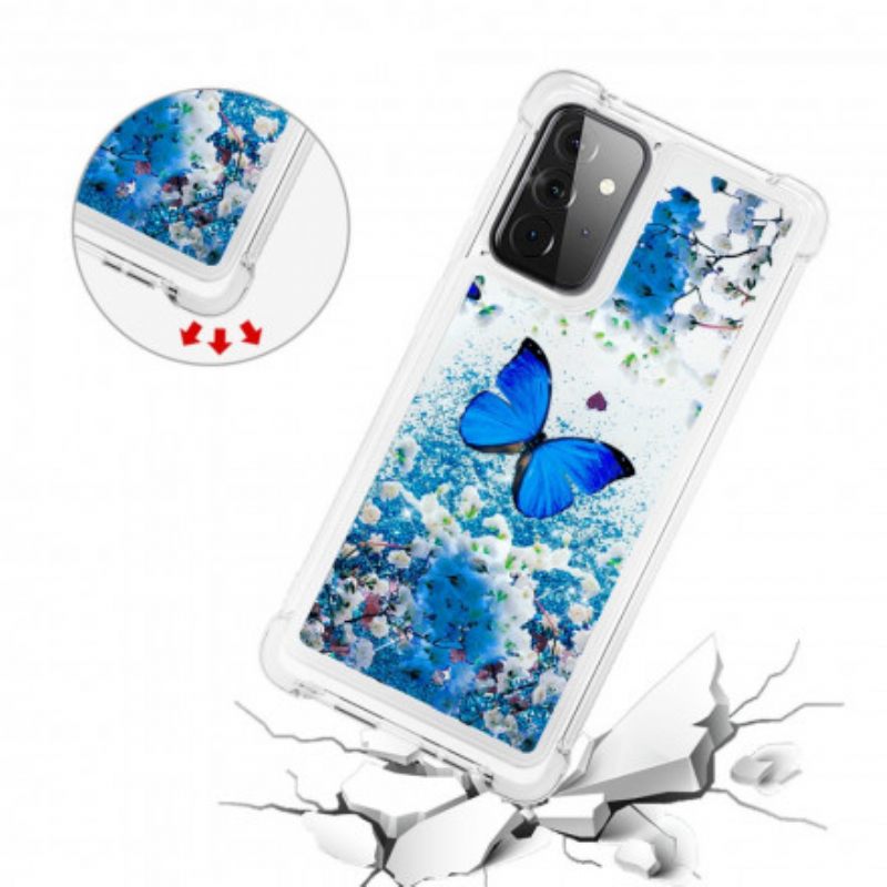 Kuori Samsung Galaxy A72 4G / 5G Glitter Blue Butterflies