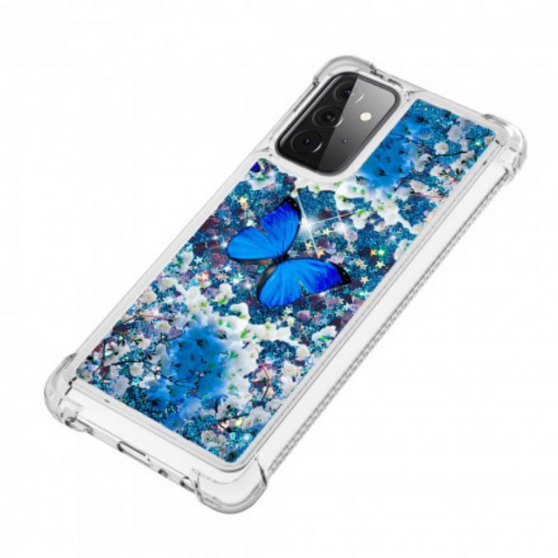 Kuori Samsung Galaxy A72 4G / 5G Glitter Blue Butterflies