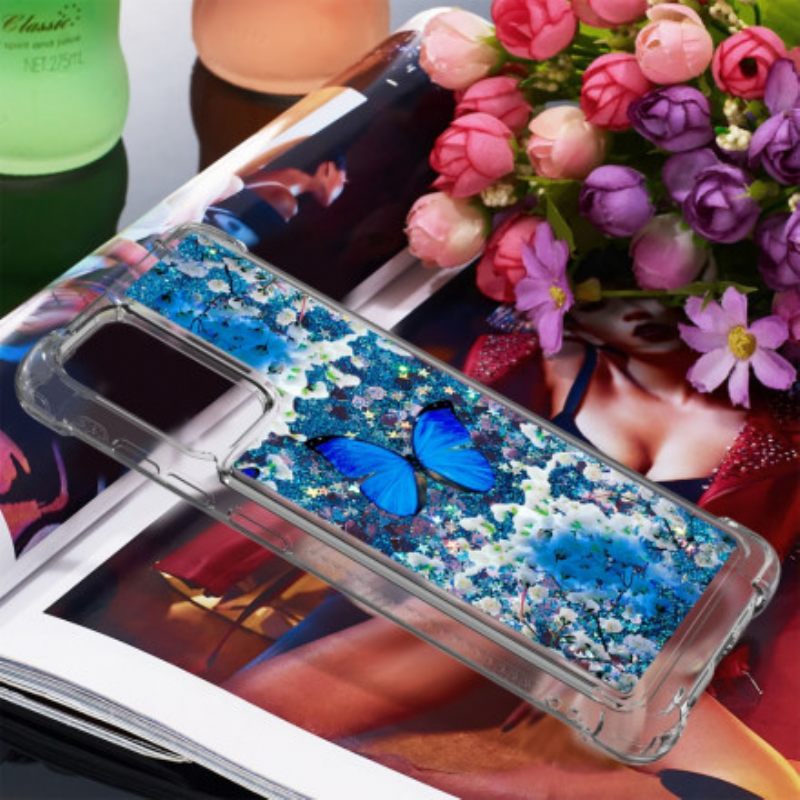 Kuori Samsung Galaxy A72 4G / 5G Glitter Blue Butterflies