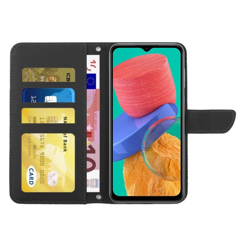 Flip Case Samsung Galaxy M53 5G Perhoset Ja Olkahihna