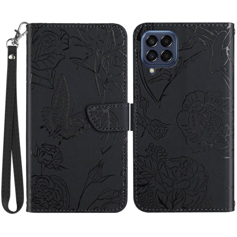 Kotelot Samsung Galaxy M53 5G Discreet Butterflies Ja Lanyard