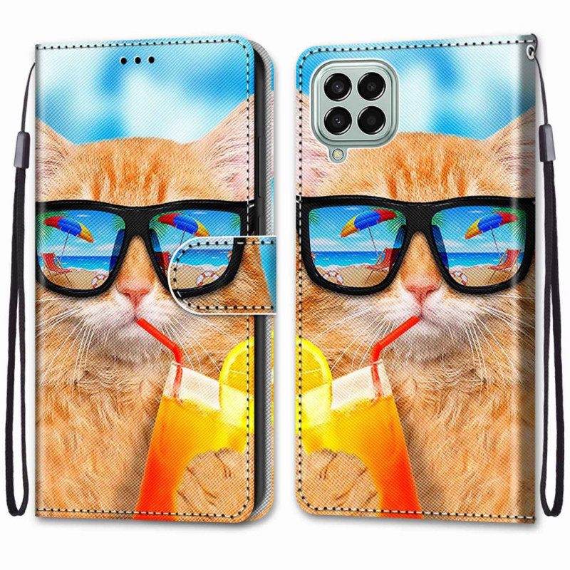 Kotelot Samsung Galaxy M53 5G Suojaketju Kuori Cat Star Hihnalla