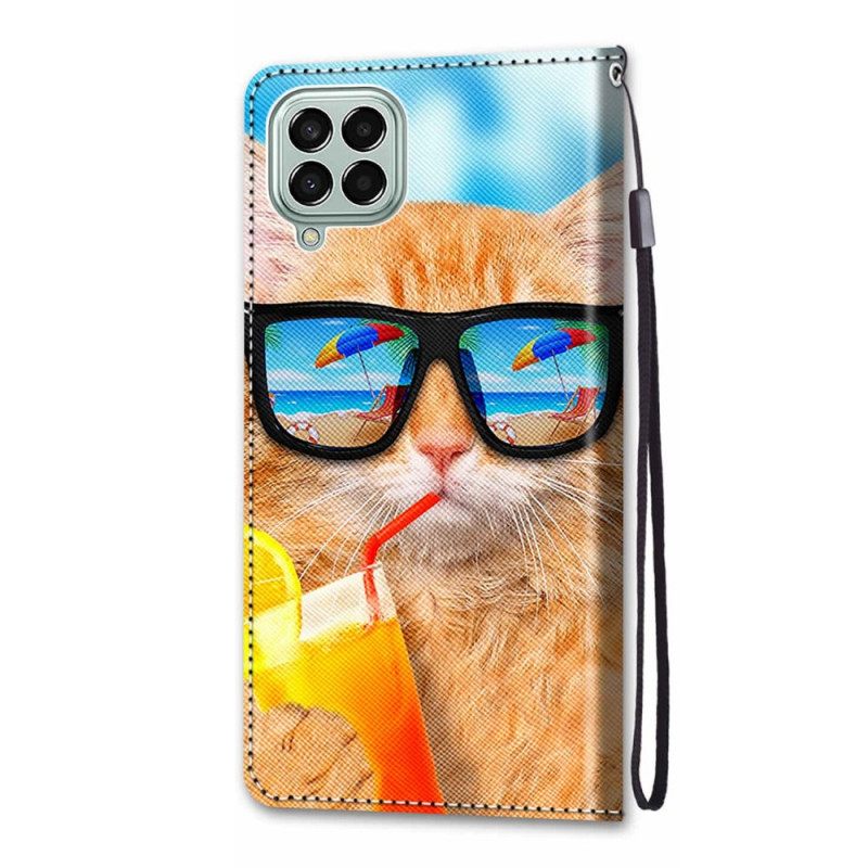 Kotelot Samsung Galaxy M53 5G Suojaketju Kuori Cat Star Hihnalla