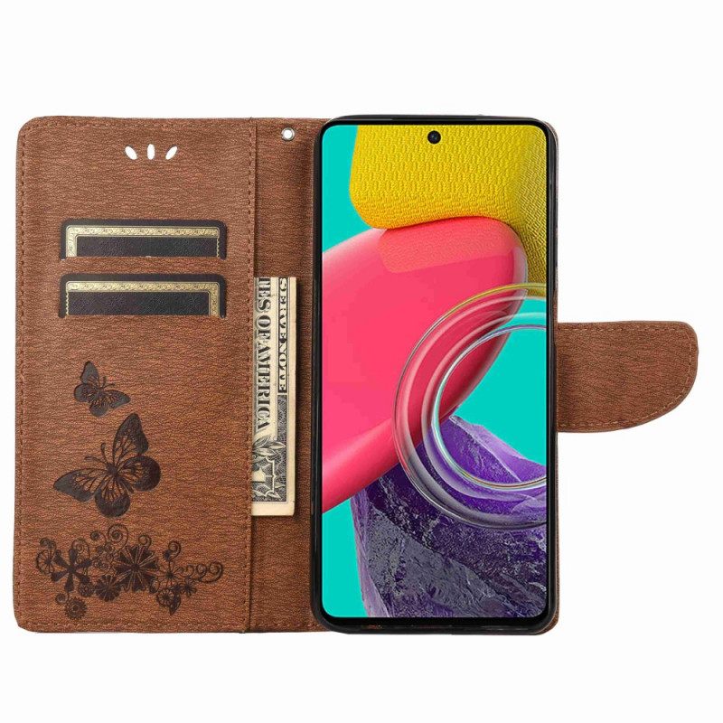 Kotelot Samsung Galaxy M53 5G Suojaketju Kuori Design Butterflies Kaulanauhalla