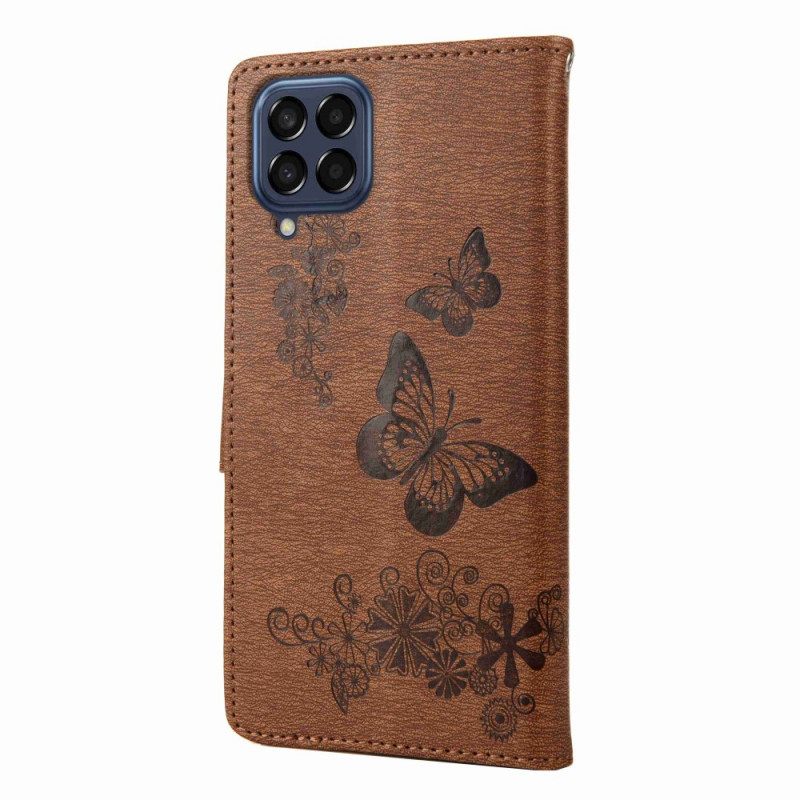 Kotelot Samsung Galaxy M53 5G Suojaketju Kuori Design Butterflies Kaulanauhalla