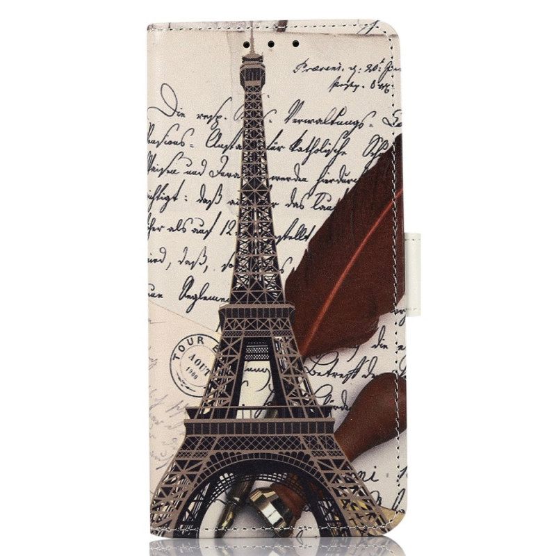 Nahkakotelo Samsung Galaxy M53 5G Runollinen Eiffel-torni