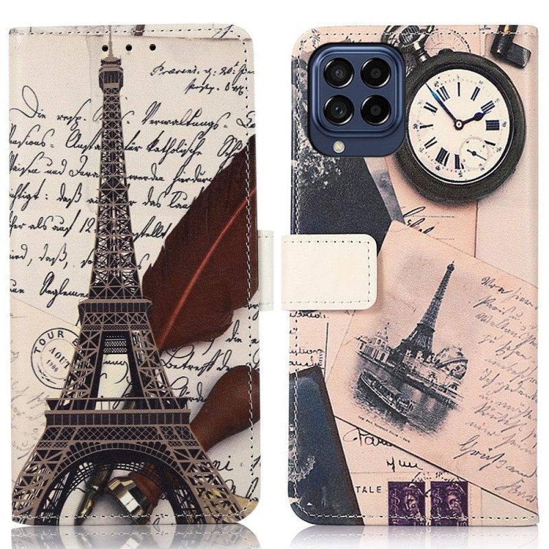 Nahkakotelo Samsung Galaxy M53 5G Runollinen Eiffel-torni