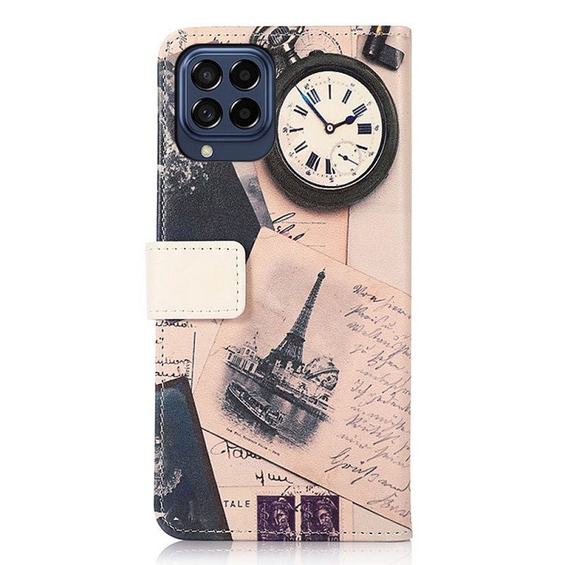 Nahkakotelo Samsung Galaxy M53 5G Runollinen Eiffel-torni