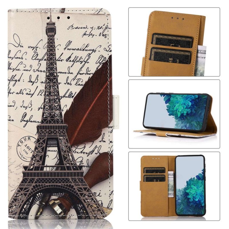 Nahkakotelo Samsung Galaxy M53 5G Runollinen Eiffel-torni