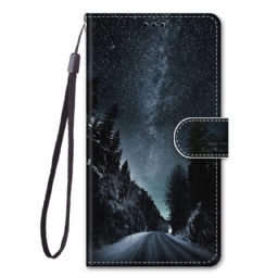 Nahkakotelo Samsung Galaxy M53 5G Suojaketju Kuori Lanyard Maisema