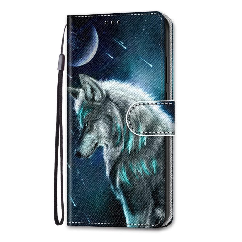 Nahkakotelo Samsung Galaxy M53 5G Suojaketju Kuori Wolf Hihnassa