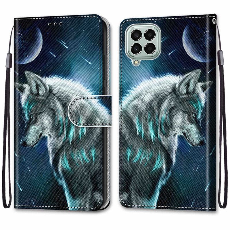 Nahkakotelo Samsung Galaxy M53 5G Suojaketju Kuori Wolf Hihnassa