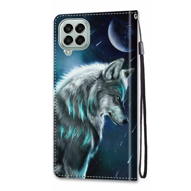 Nahkakotelo Samsung Galaxy M53 5G Suojaketju Kuori Wolf Hihnassa