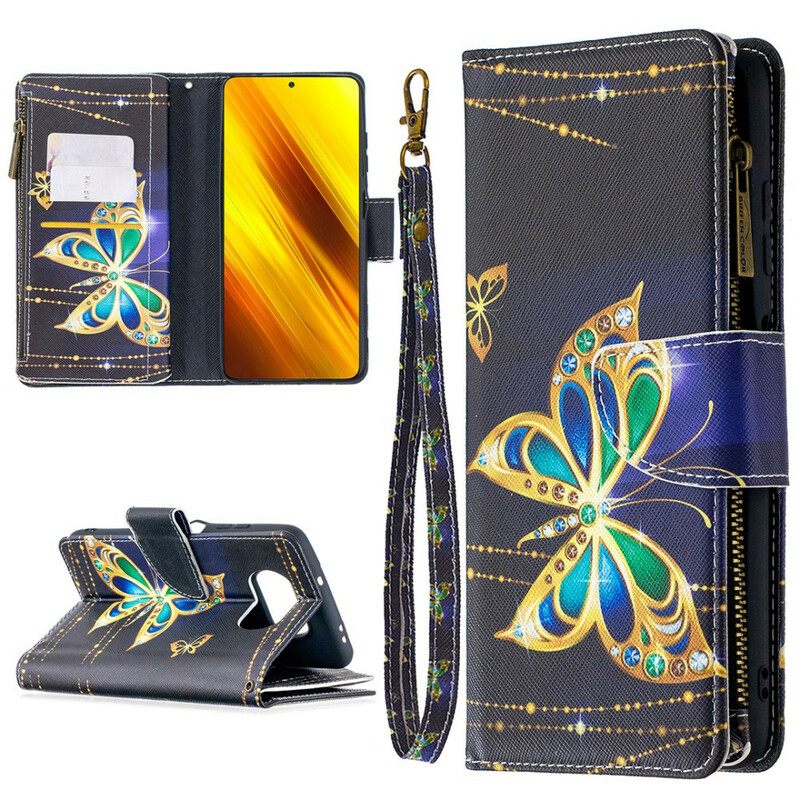 Flip Case Poco X3 / X3 Pro / X3 NFC Butterflies Vetoketjullinen Tasku