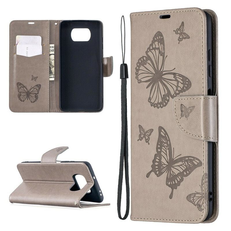 Flip Case Poco X3 / X3 Pro / X3 NFC Suojaketju Kuori Butterflies Painettu Hihna