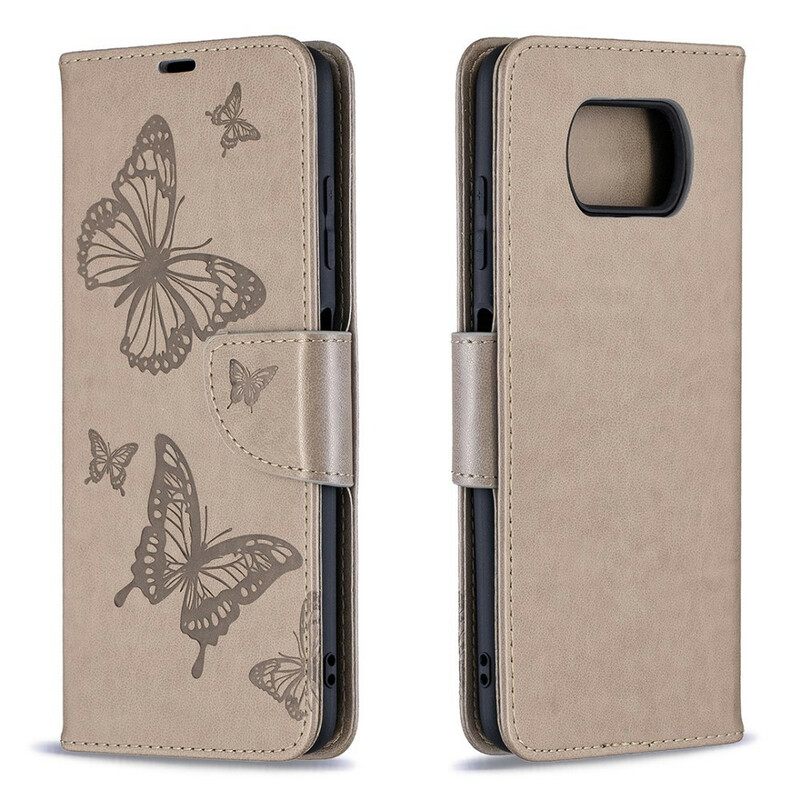 Flip Case Poco X3 / X3 Pro / X3 NFC Suojaketju Kuori Butterflies Painettu Hihna