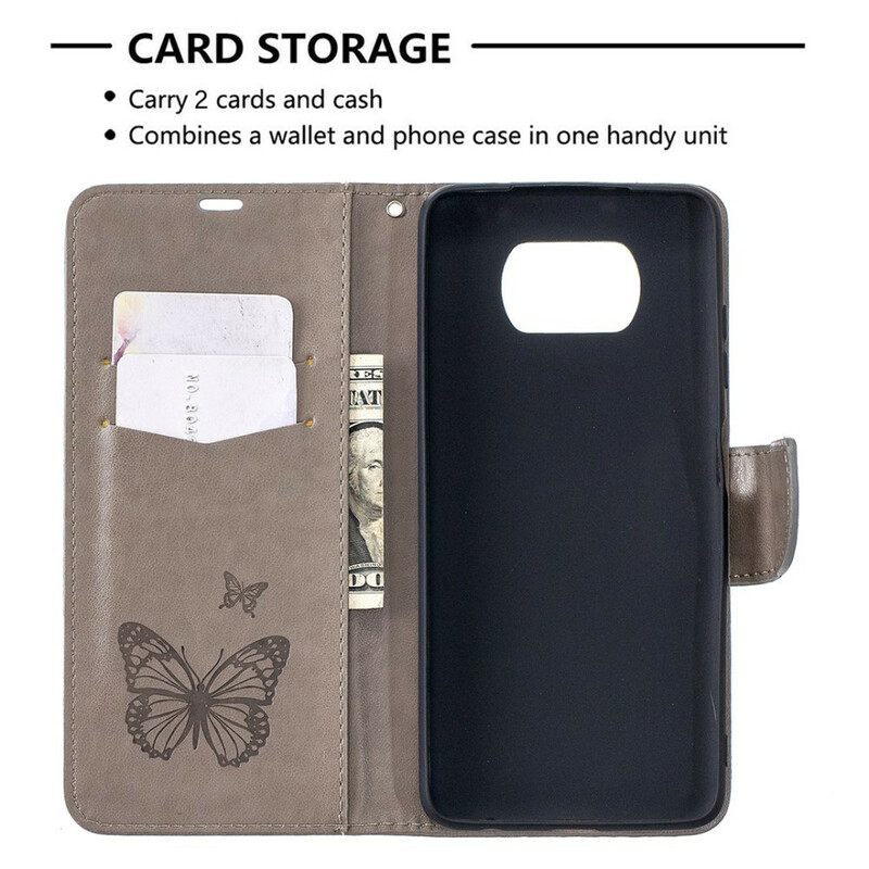 Flip Case Poco X3 / X3 Pro / X3 NFC Suojaketju Kuori Butterflies Painettu Hihna