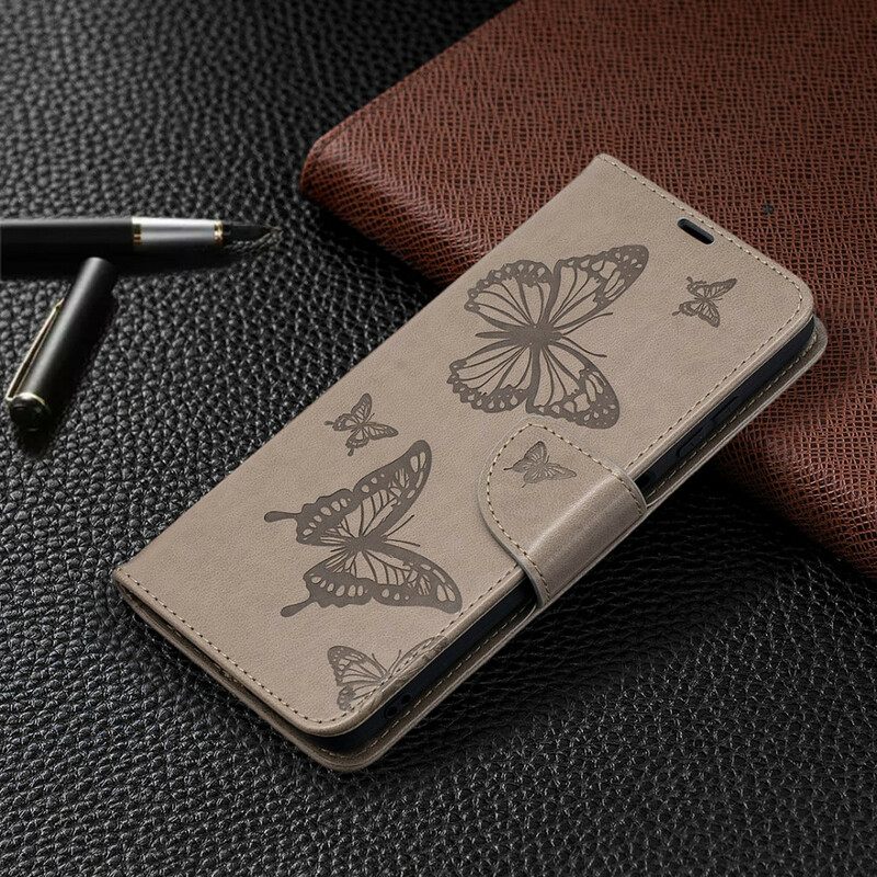 Flip Case Poco X3 / X3 Pro / X3 NFC Suojaketju Kuori Butterflies Painettu Hihna