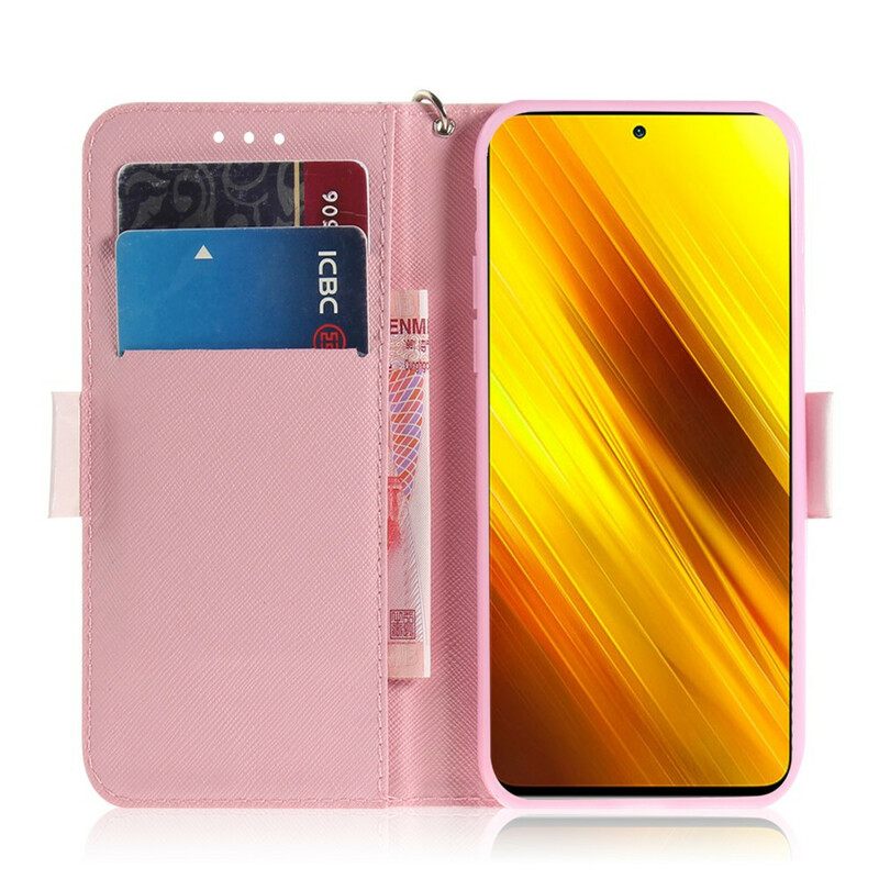 Flip Case Poco X3 / X3 Pro / X3 NFC Suojaketju Kuori Hamsterit Lanyardissa