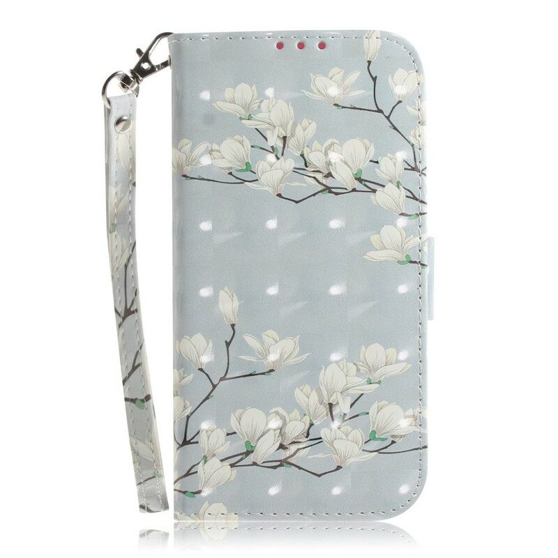 Flip Case Poco X3 / X3 Pro / X3 NFC Suojaketju Kuori Strap Flower Branch