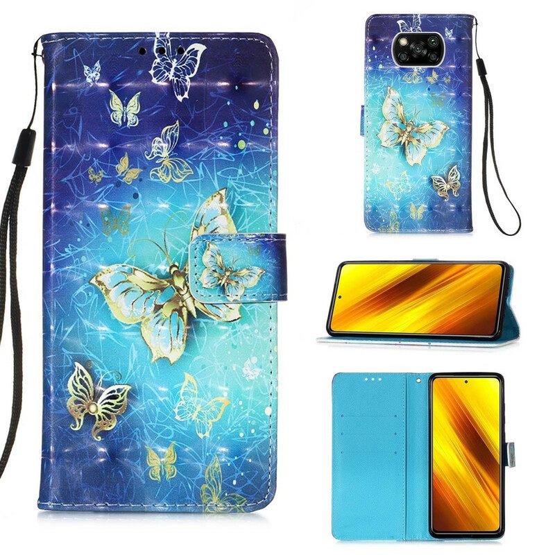 Nahkakotelo Poco X3 / X3 Pro / X3 NFC Golden Butterflies