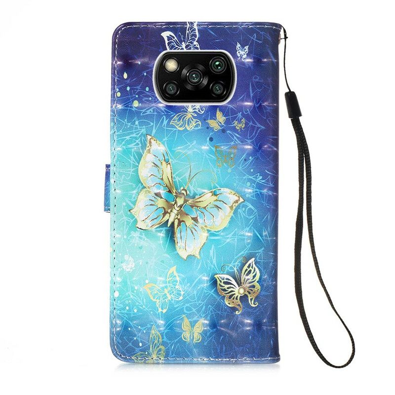 Nahkakotelo Poco X3 / X3 Pro / X3 NFC Golden Butterflies