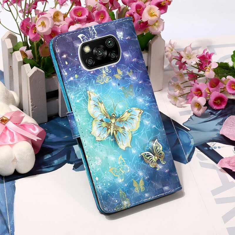 Nahkakotelo Poco X3 / X3 Pro / X3 NFC Golden Butterflies