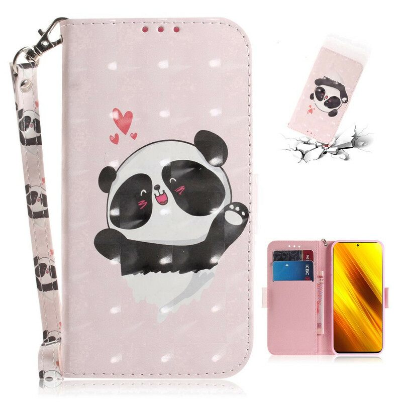 Nahkakotelo Poco X3 / X3 Pro / X3 NFC Suojaketju Kuori Panda Love In Lanyard