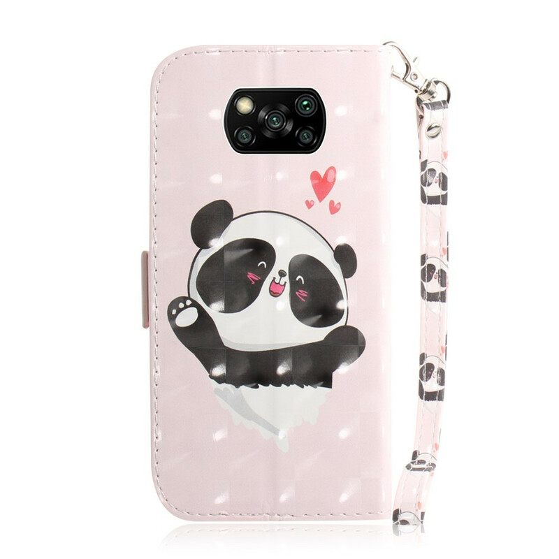 Nahkakotelo Poco X3 / X3 Pro / X3 NFC Suojaketju Kuori Panda Love In Lanyard