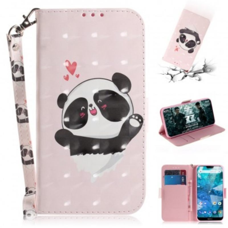 Kotelot Nokia 7.1 Suojaketju Kuori Panda Love In Lanyard