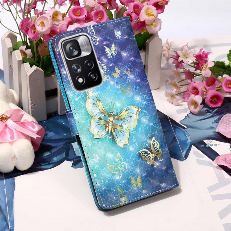 Flip Case Xiaomi Redmi Note 11 Pro Plus 5G Golden Butterflies