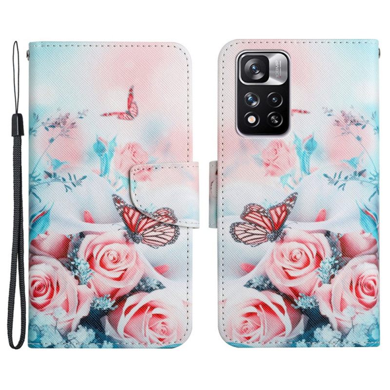 Flip Case Xiaomi Redmi Note 11 Pro Plus 5G Kukkakimppu Ja Perhosia