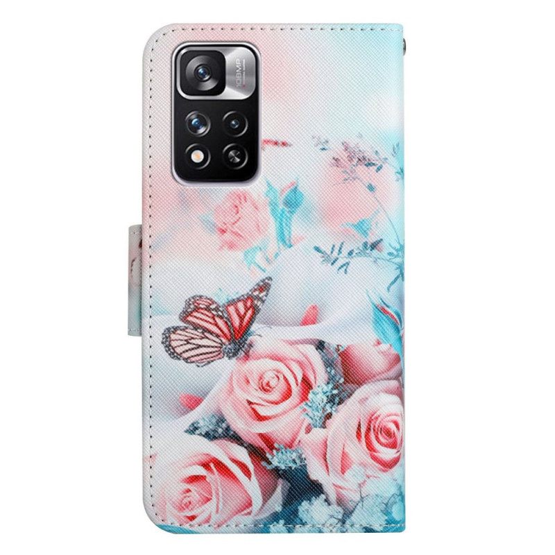 Flip Case Xiaomi Redmi Note 11 Pro Plus 5G Kukkakimppu Ja Perhosia