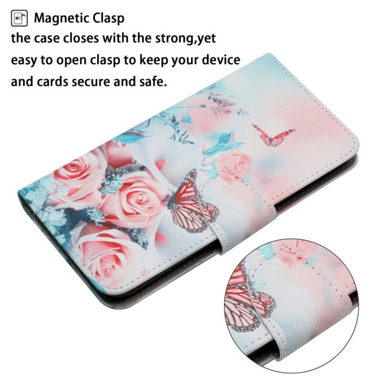 Flip Case Xiaomi Redmi Note 11 Pro Plus 5G Kukkakimppu Ja Perhosia