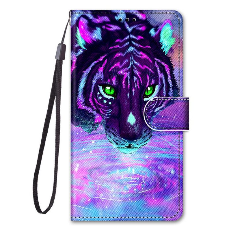 Flip Case Xiaomi Redmi Note 11 Pro Plus 5G Suojaketju Kuori Feline On Fire Hihnalla