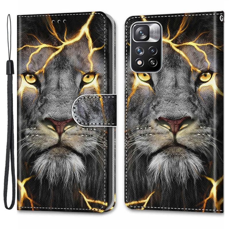 Flip Case Xiaomi Redmi Note 11 Pro Plus 5G Suojaketju Kuori Feline On Fire Hihnalla