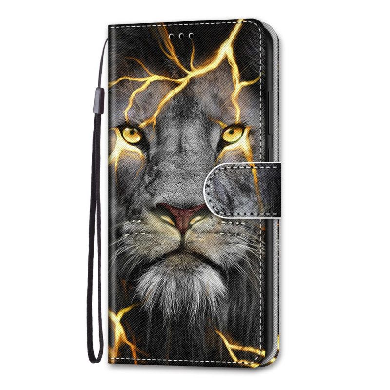 Flip Case Xiaomi Redmi Note 11 Pro Plus 5G Suojaketju Kuori Feline On Fire Hihnalla