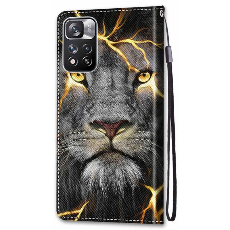 Flip Case Xiaomi Redmi Note 11 Pro Plus 5G Suojaketju Kuori Feline On Fire Hihnalla