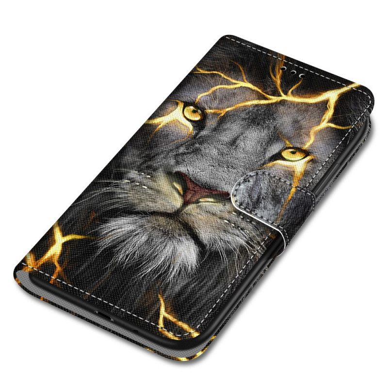 Flip Case Xiaomi Redmi Note 11 Pro Plus 5G Suojaketju Kuori Feline On Fire Hihnalla